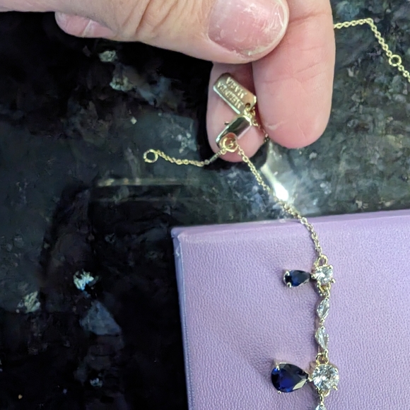 Divine Melinda Maria Sapphire, Rhinestone, and Gold Choker (15-18") Necklace - Picture 4 of 4